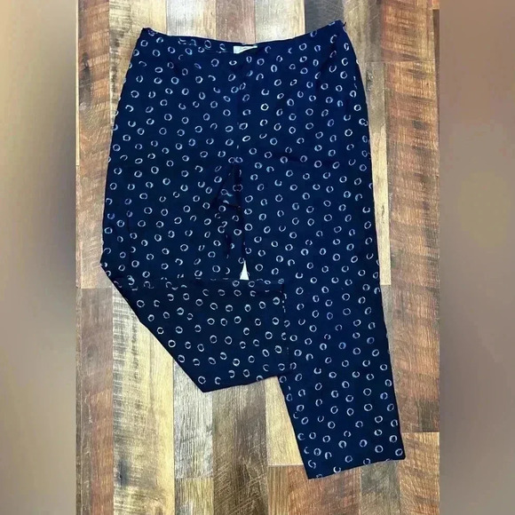 Talbots Navy Stretch Geometric Print Lined Side Zip Spring Womens 14 Ankle Pants - Picture 1 of 11
